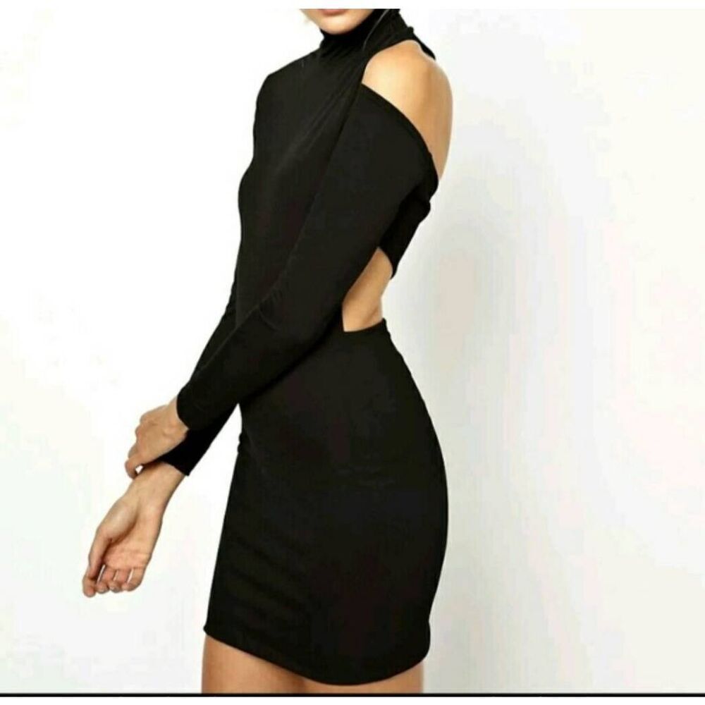 Solace London Cairn Mini Dress Bodycon Cutout Back In Black Sz 10/US 6